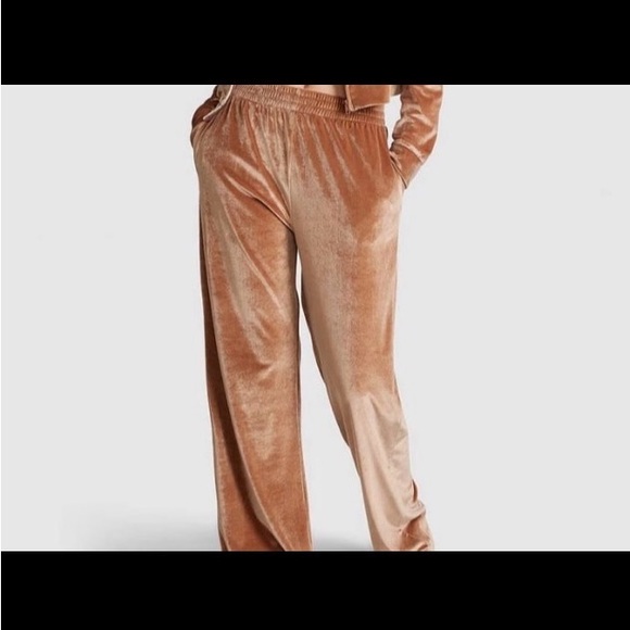 Victoria's Secret Brown Velour Pants with Pink Script - Picture 3 of 5